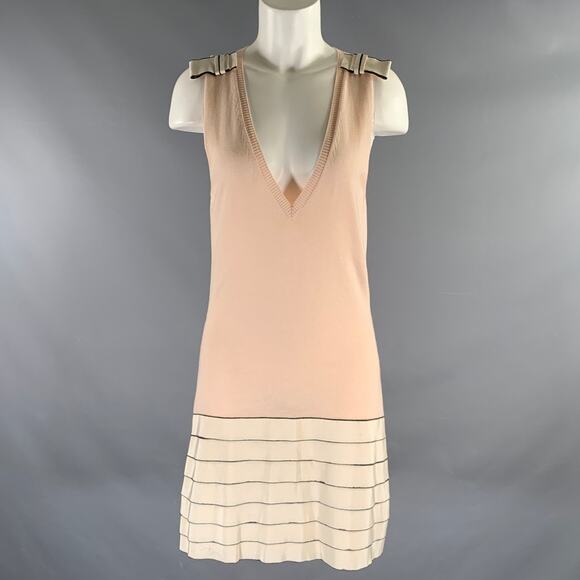 FENDI Size S Cream Peach Cotton Blend Knitted V-Neck Dress